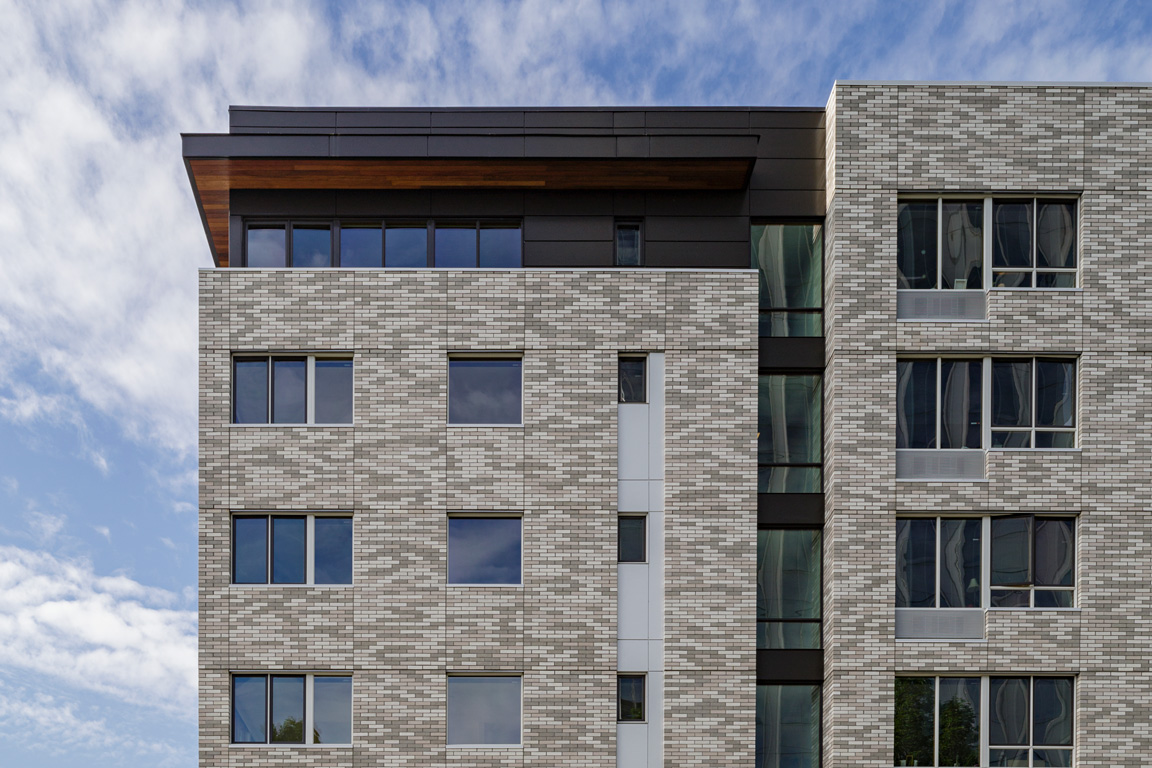 Exterior of The Elwood luxury apartment building in Portland, Oregon
